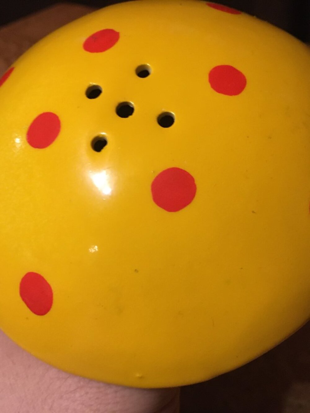 LARGE 5" CERAMIC MUSHROOMS SALT & PEPPER SHAKERS YELLOW RED DOTS - Picture 9 of 10